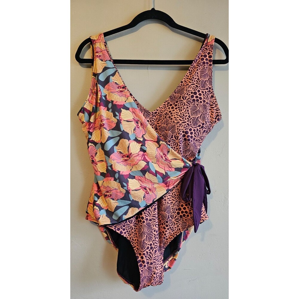 Sundance One Piece Swimsuit Size XL Floral Mixed Print Tie-NWOT
